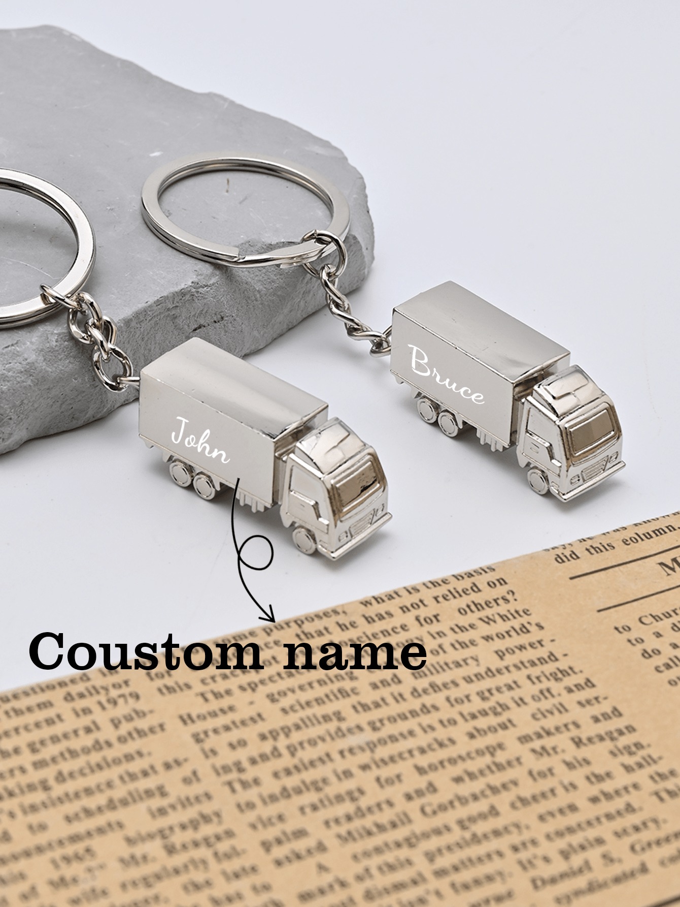 Custom Text Metal Truck Keychain